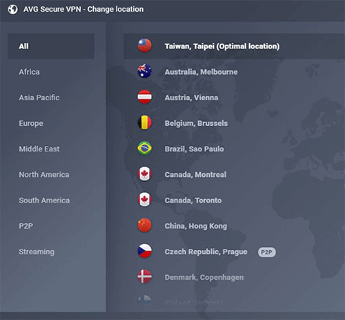 Changement localisation AVG Secure VPN