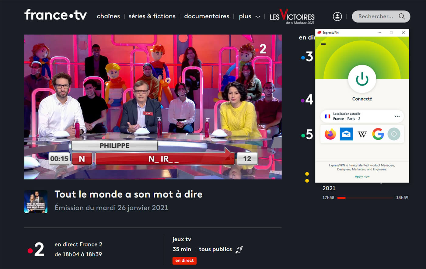 Accès Direct France 2 étranger ExpressVPN