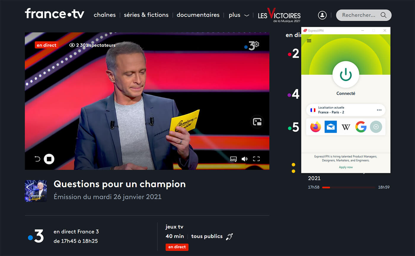 Accès France 3 Direct étranger ExpressVPN