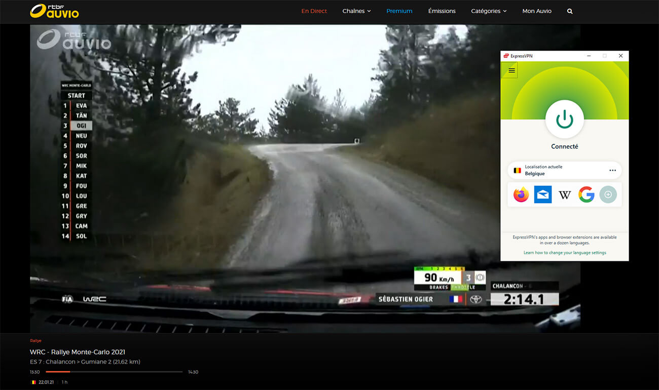 Accès direct streaming RTBF WRC