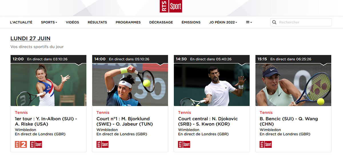 Programme TV Wimbledon 2023 Chaine Gratuite RTS