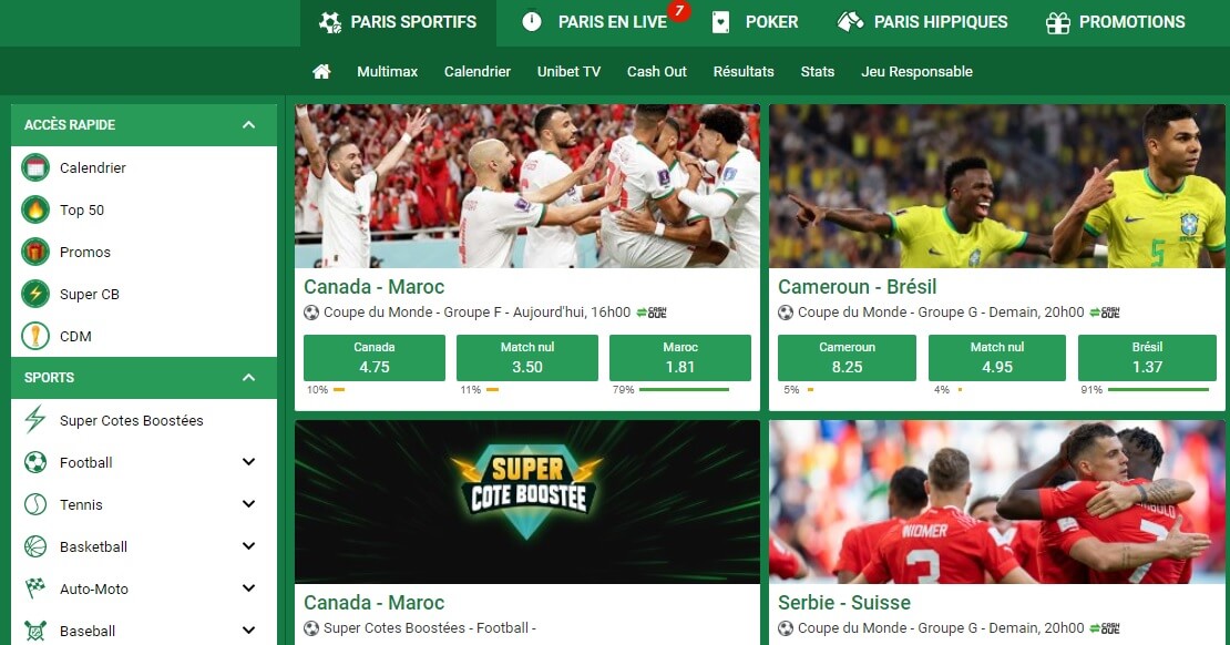 interface de unibet