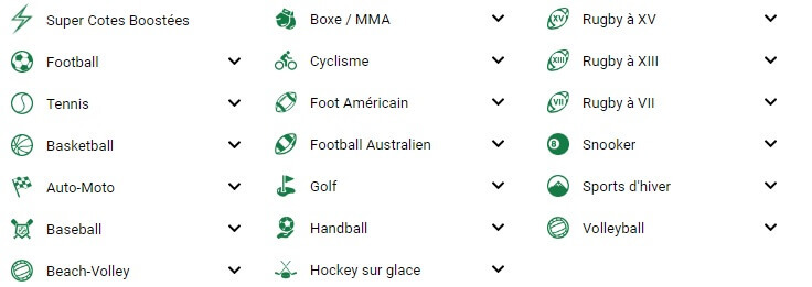 sports disponibles sur unibet